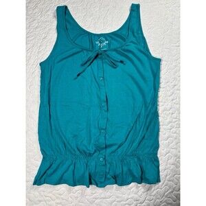 Sonoma Teal Blue Scrunch Waist Button Tank size large